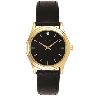 Bulova Corporate Collection Ladies Black Leather Strap Watch