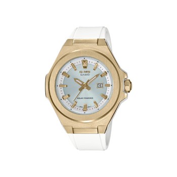 Casio Ladies Baby-G G-MS Solar White & Gold Analog Watch, Silver Dial